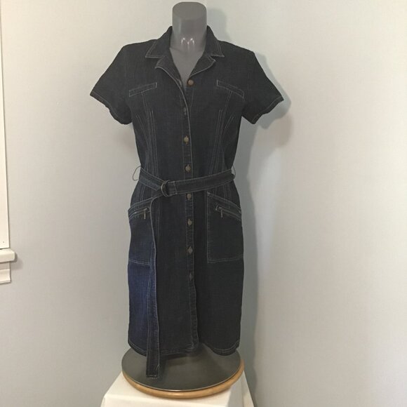 Point Zero Dark Wash Short Sleeve Denim Dress Size 13 - Picture 1 of 13